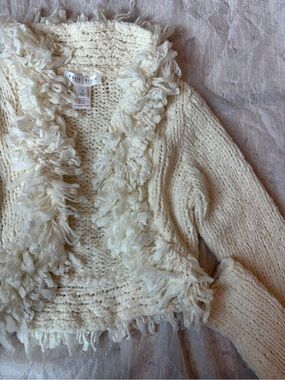 White House Black Market Cream Fringe-Trim Knit Cardigan